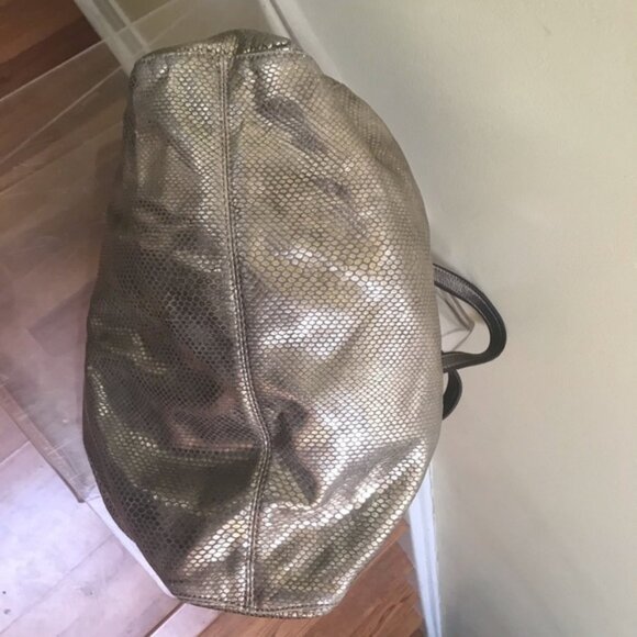 Michael Kors Leather Snake Print Gold Shoulder Hobo Bag Satchel Pockets Neutral - Picture 7 of 16